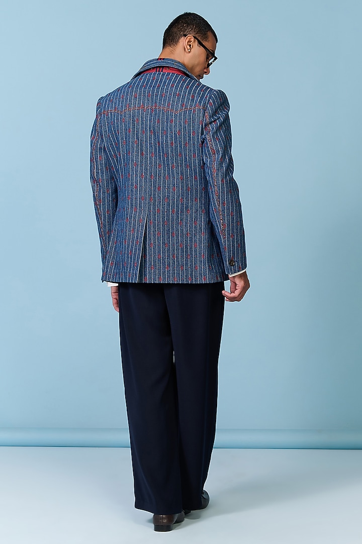 Blue Denim & Silk Twill Striped Jacket by S&N by Shantnu Nikhil Men at Pernia's Pop Up Shop