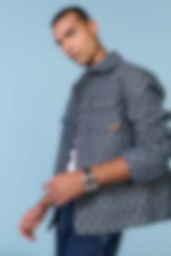 Blue Denim & Silk Twill Striped Jacket by S&N by Shantnu Nikhil Men at Pernia's Pop Up Shop