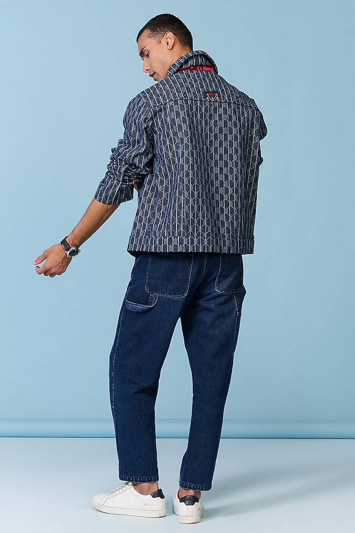 Blue Denim & Silk Twill Striped Jacket by S&N by Shantnu Nikhil Men at Pernia's Pop Up Shop