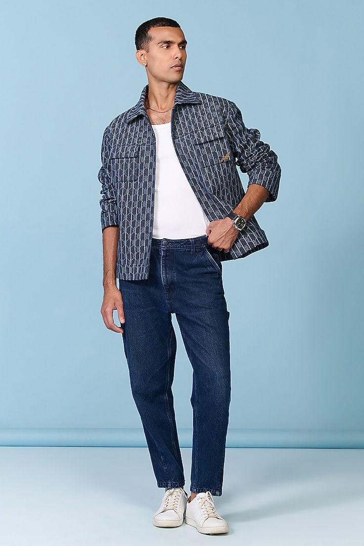 Blue Denim & Silk Twill Striped Jacket by S&N by Shantnu Nikhil Men at Pernia's Pop Up Shop
