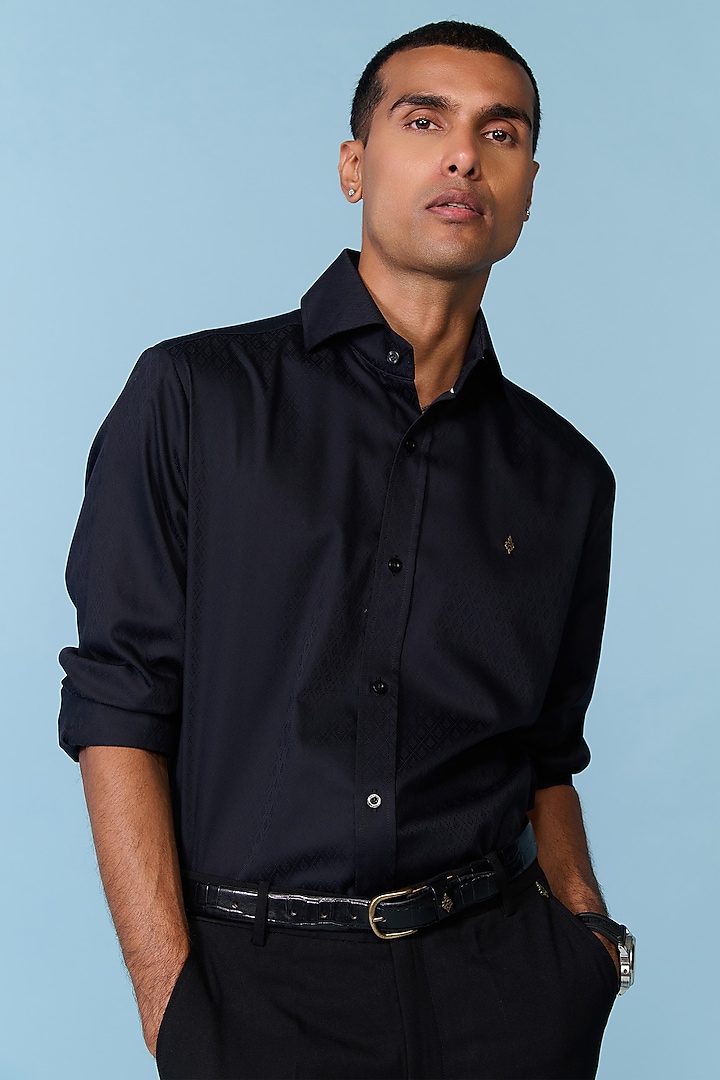 Black Jacquard Textured Wedding Shirt by S&N by Shantnu Nikhil Men at Pernia's Pop Up Shop