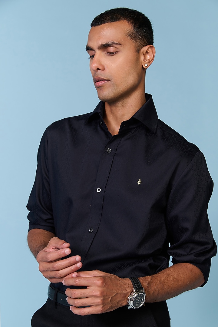 Black Jacquard Textured Wedding Shirt by S&N by Shantnu Nikhil Men at Pernia's Pop Up Shop