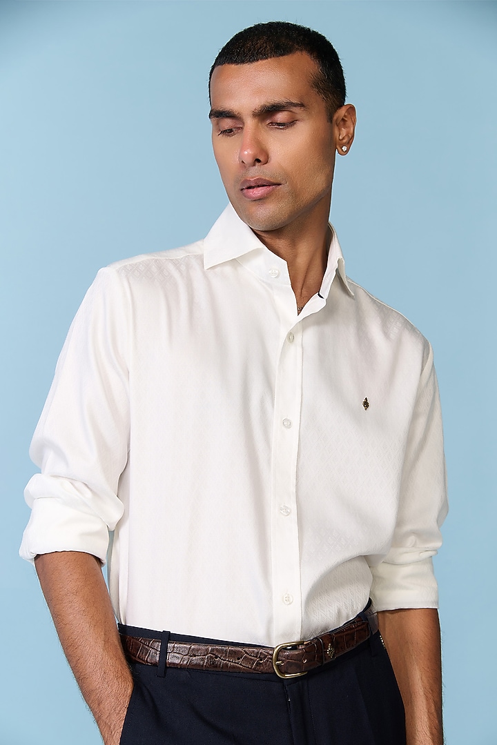 White Jacquard Textured Wedding Shirt by S&N by Shantnu Nikhil Men at Pernia's Pop Up Shop