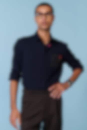 Navy Terylene Viscose Lycra Wedding Shirt by S&N by Shantnu Nikhil Men at Pernia's Pop Up Shop