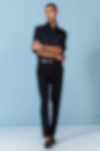 Black Poly Blend Viscose Lycra Trousers by S&N by Shantnu Nikhil Men at Pernia's Pop Up Shop