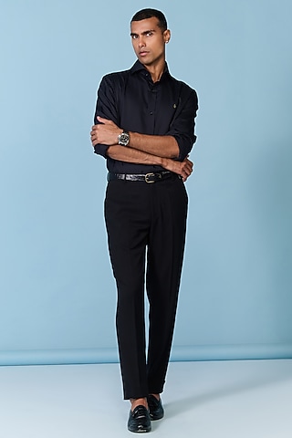 Black Poly Blend Viscose Lycra Trousers by S&N by Shantnu Nikhil Men