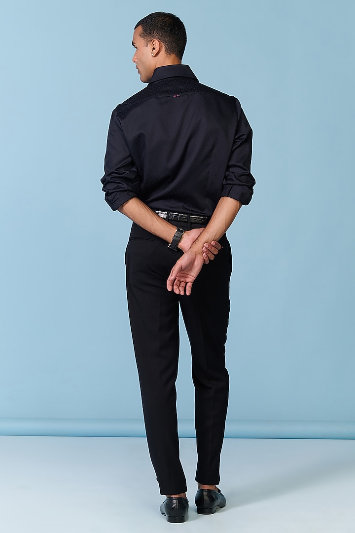 Black Poly Blend Viscose Lycra Trousers by S&N by Shantnu Nikhil Men at Pernia's Pop Up Shop