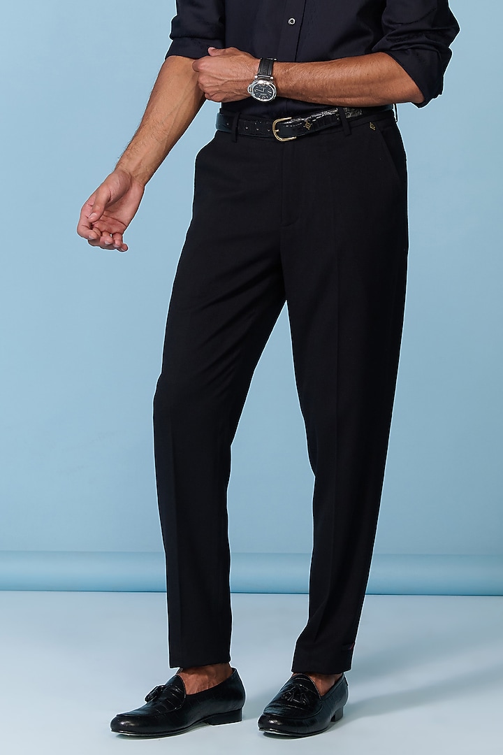 Black Poly Blend Viscose Lycra Trousers by S&N by Shantnu Nikhil Men at Pernia's Pop Up Shop