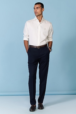 Navy Poly Blend Viscose Lycra Trousers by S&N by Shantnu Nikhil Men