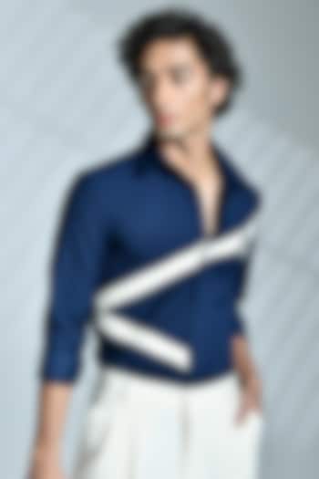 Navy Terylene & Viscose Party Wear Shirt by S&N by Shantnu Nikhil Men at Pernia's Pop Up Shop