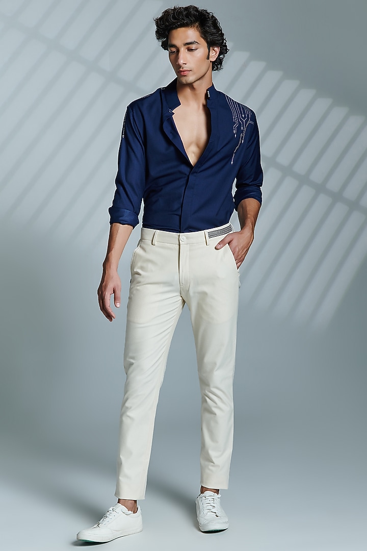 Off-White Cotton & Lycra Trousers by S&N by Shantnu Nikhil Men at Pernia's Pop Up Shop