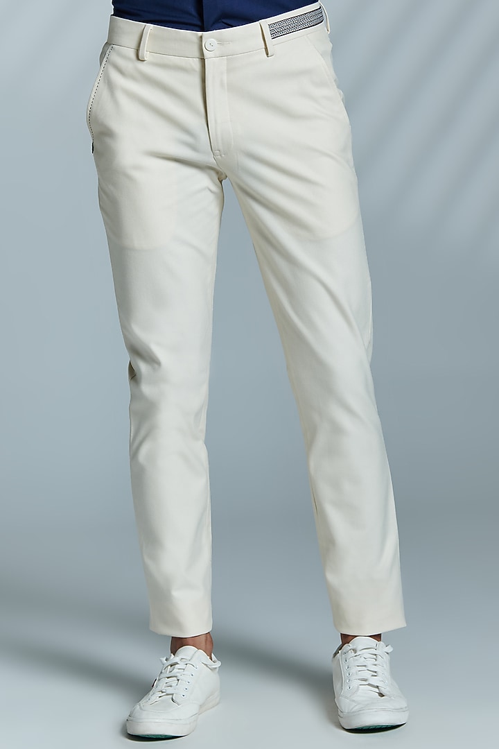 Off-White Cotton & Lycra Trousers by S&N by Shantnu Nikhil Men at Pernia's Pop Up Shop