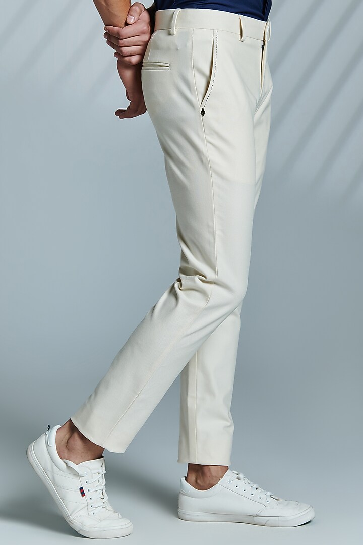 Off-White Cotton & Lycra Trousers by S&N by Shantnu Nikhil Men at Pernia's Pop Up Shop
