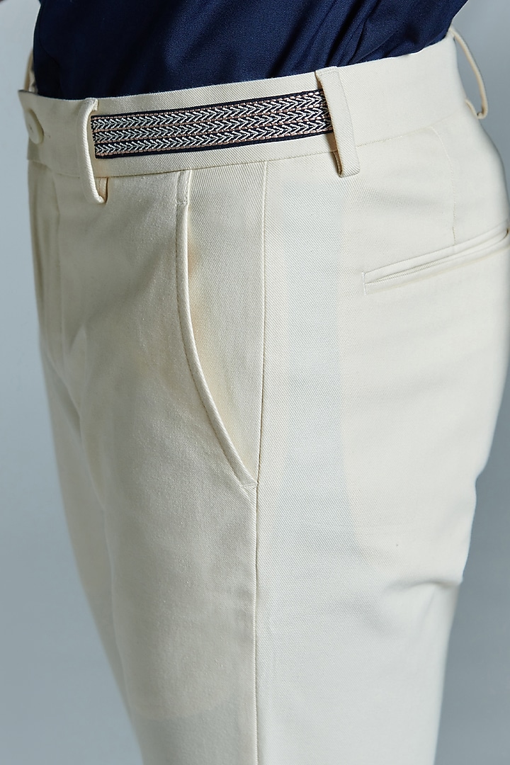 Off-White Cotton & Lycra Trousers by S&N by Shantnu Nikhil Men at Pernia's Pop Up Shop