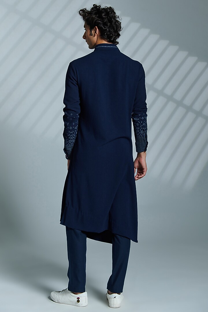 Navy Nylon & Viscose Printed Draped Kurta by S&N by Shantnu Nikhil Men at Pernia's Pop Up Shop