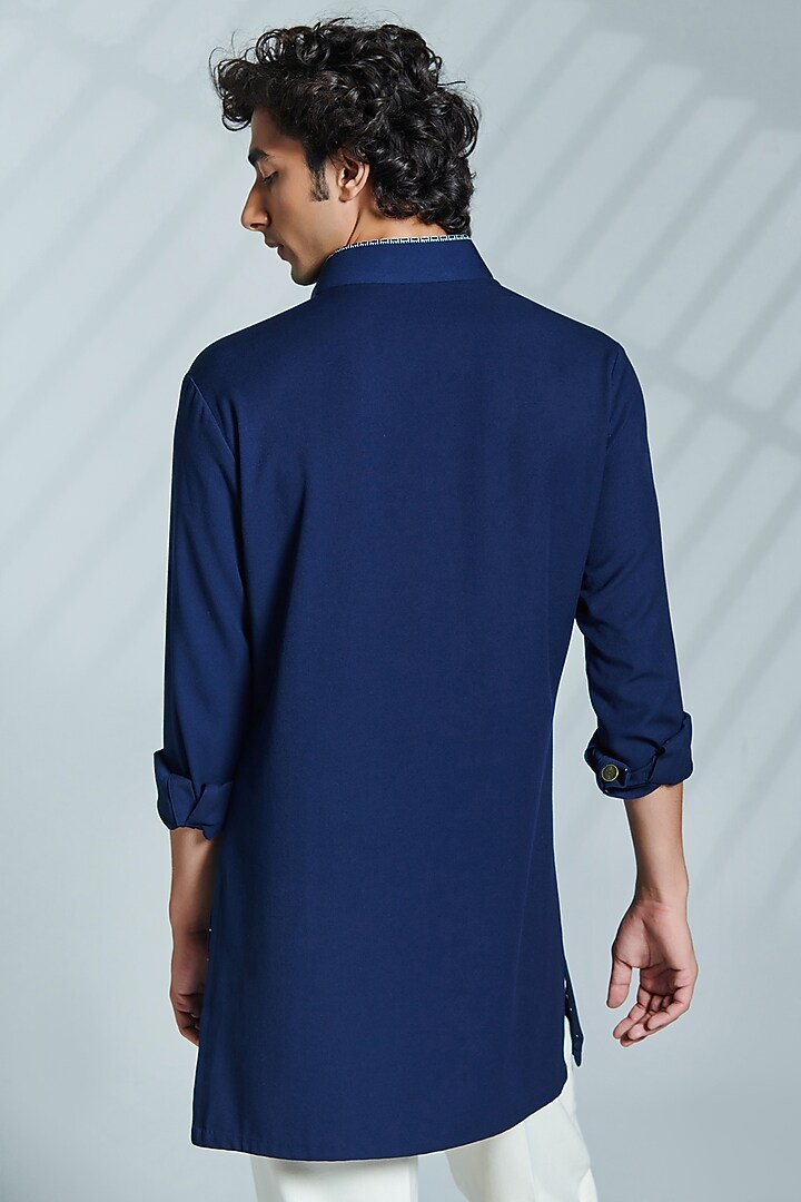 Navy Cotton & Terylene Embroidered Kurta by S&N by Shantnu Nikhil Men at Pernia's Pop Up Shop