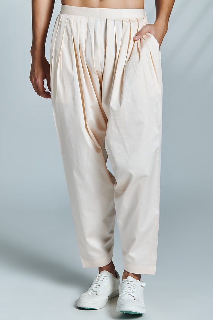 Pastel Pink Cotton Pleated Trousers by S&N by Shantnu Nikhil Men at Pernia's Pop Up Shop