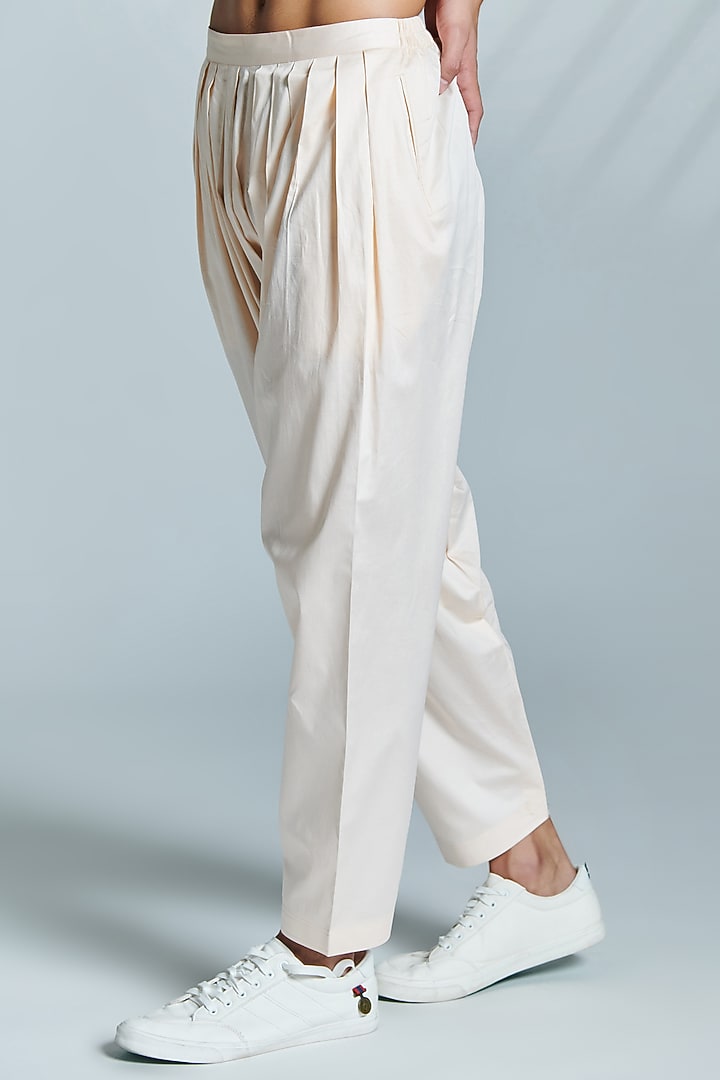 Pastel Pink Cotton Pleated Trousers by S&N by Shantnu Nikhil Men at Pernia's Pop Up Shop