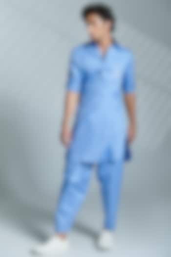 Light Blue Cotton Pleated Trousers by S&N by Shantnu Nikhil Men at Pernia's Pop Up Shop