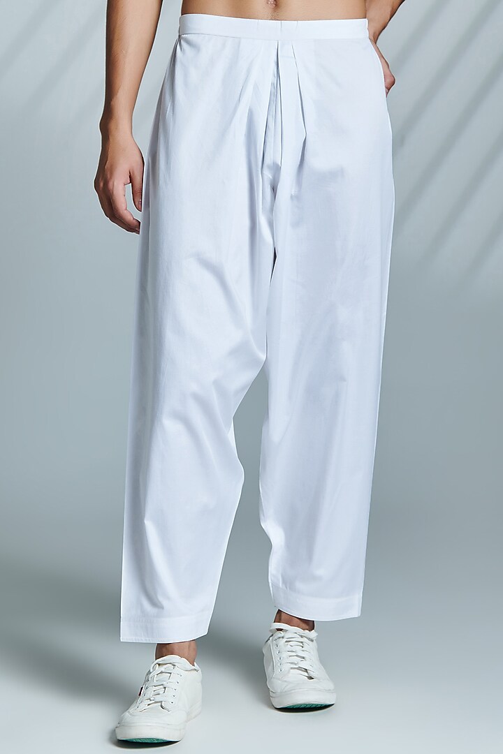 Off-White Cotton Pleated Trousers by S&N by Shantnu Nikhil Men at Pernia's Pop Up Shop
