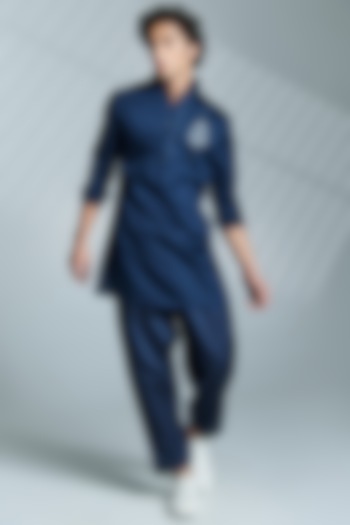 Navy Cotton Pleated Trousers by S&N by Shantnu Nikhil Men at Pernia's Pop Up Shop