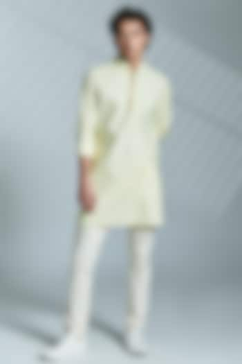 Yellow Cotton Embroidered Kurta by S&N by Shantnu Nikhil Men