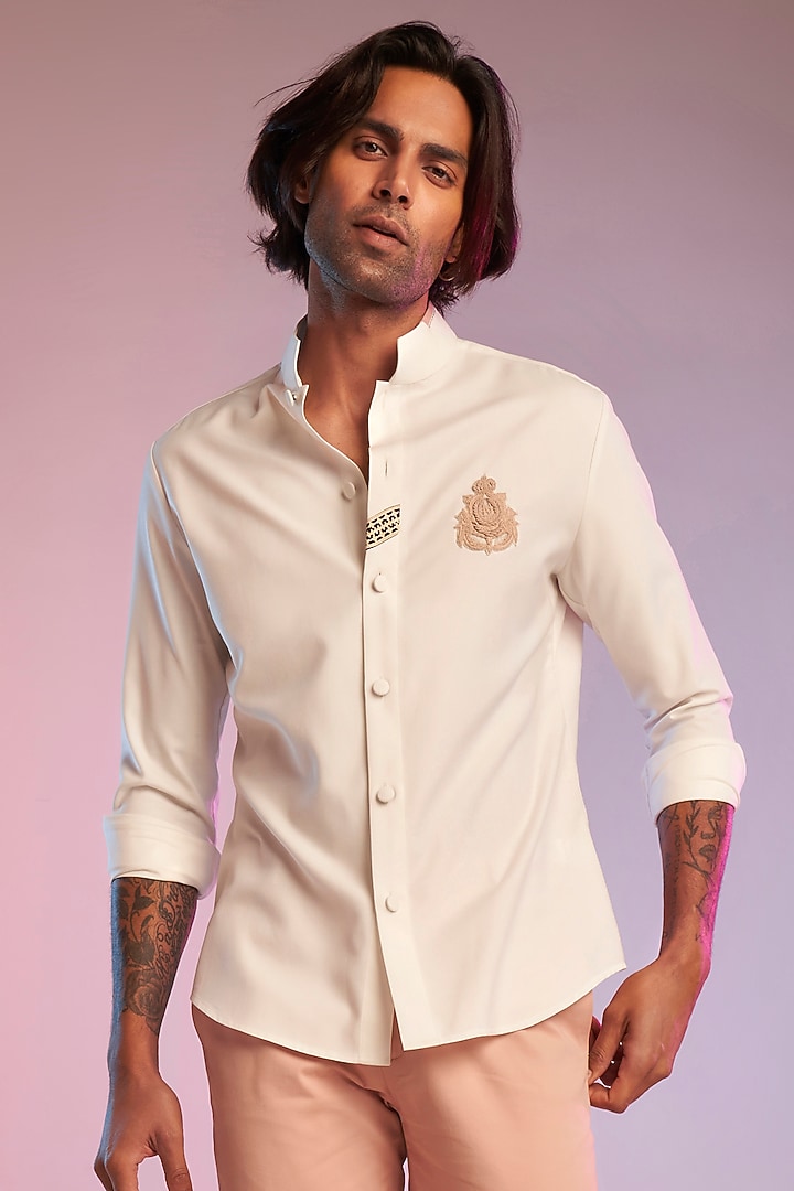 Off-White Terylene Party Wear Shirt by S&N by Shantnu Nikhil Men at Pernia's Pop Up Shop