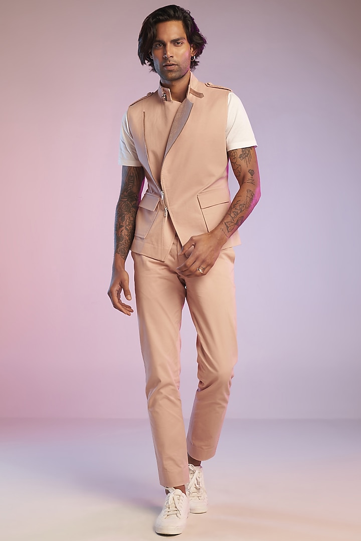 Pastel Pink Cotton Waistcoat by S&N by Shantnu Nikhil Men