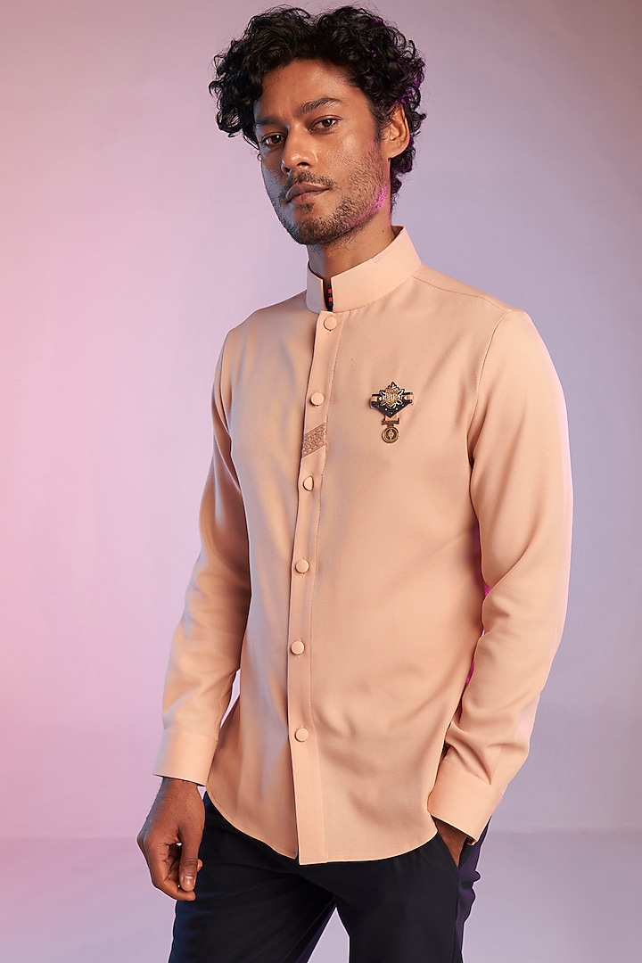 Pastel Pink Poly Blend Shirt by S&N by Shantnu Nikhil Men