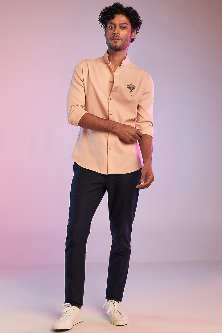 Pastel Pink Poly Blend Party Wear Shirt by S&N by Shantnu Nikhil Men at Pernia's Pop Up Shop