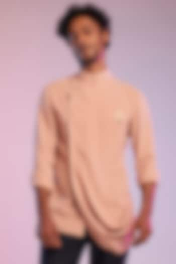 Pastel Pink Poly Blend Draped Shirt by S&N by Shantnu Nikhil Men