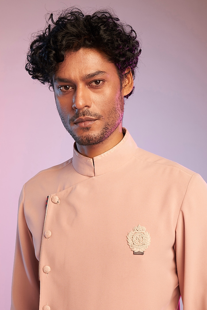 Pastel Pink Poly Blend Draped Wedding Shirt by S&N by Shantnu Nikhil Men at Pernia's Pop Up Shop