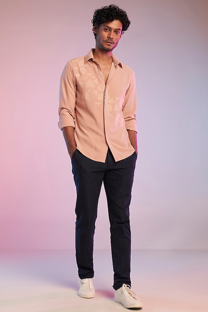Pastel Pink Cotton Embroidered Party Wear Shirt by S&N by Shantnu Nikhil Men at Pernia's Pop Up Shop