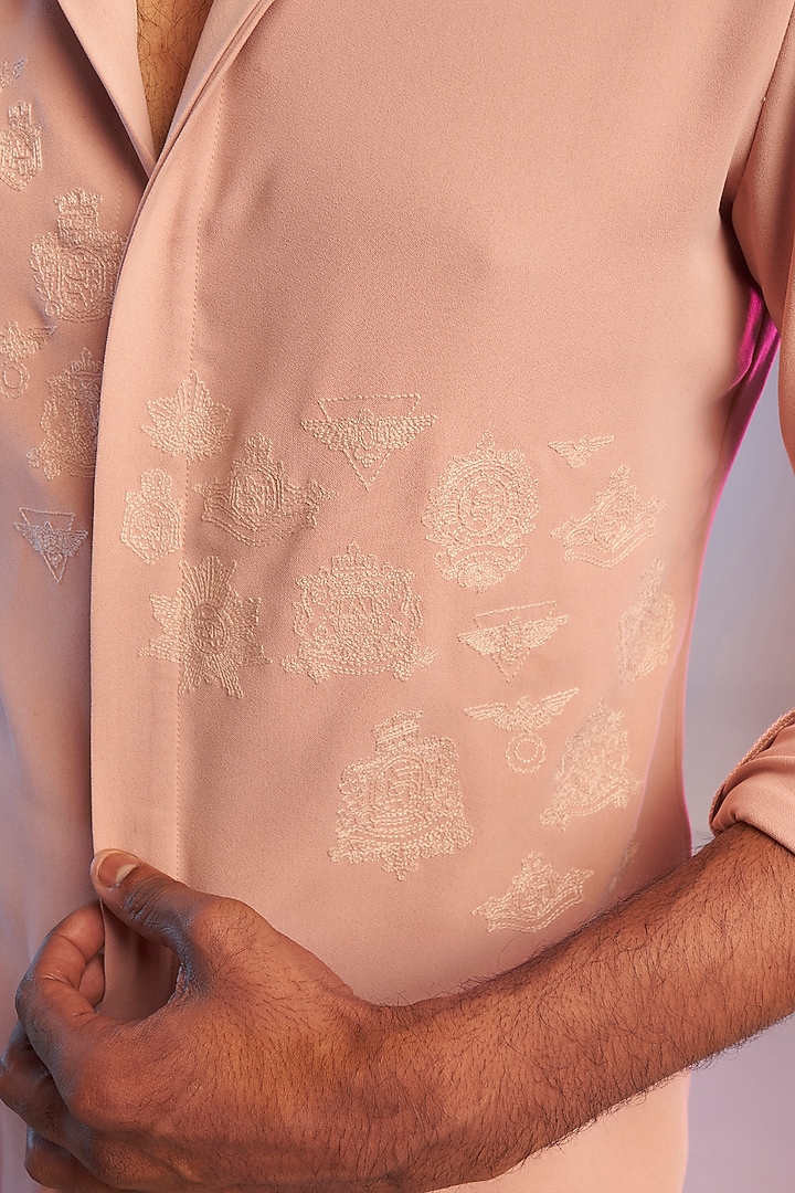 Pastel Pink Cotton Embroidered Party Wear Shirt by S&N by Shantnu Nikhil Men at Pernia's Pop Up Shop