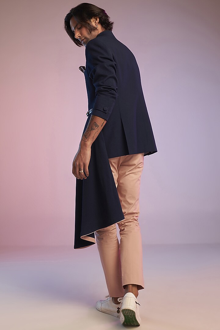 Navy Blue Poly Blend Bandhgala Jacket by S&N by Shantnu Nikhil Men at Pernia's Pop Up Shop