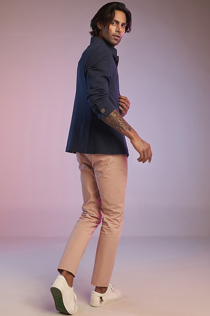 Navy Blue Poly Blend Wedding Bandhgala Jacket by S&N by Shantnu Nikhil Men at Pernia's Pop Up Shop