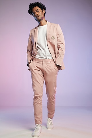 Pastel Pink Cotton Trousers by S&N by Shantnu Nikhil Men