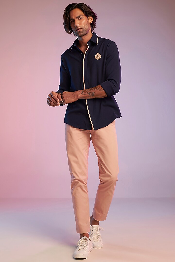 Navy Blue Poly Blend Party Wear Shirt by S&N by Shantnu Nikhil Men at Pernia's Pop Up Shop