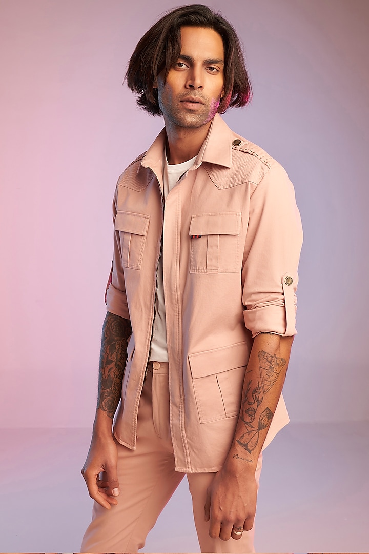 Pastel Pink Cotton Shacket by S&N by Shantnu Nikhil Men