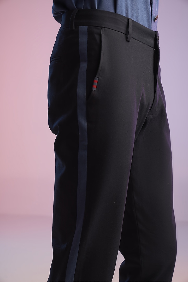 Navy Blue Cotton & Lycra Trousers by S&N by Shantnu Nikhil Men at Pernia's Pop Up Shop