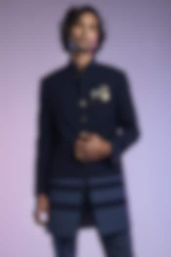 Navy Blue Suiting Fabric Wedding Sherwani by S&N by Shantnu Nikhil Men at Pernia's Pop Up Shop