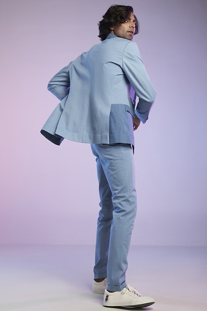 Light Blue Cotton Denim Color-Blocked Jacket by S&N by Shantnu Nikhil Men at Pernia's Pop Up Shop