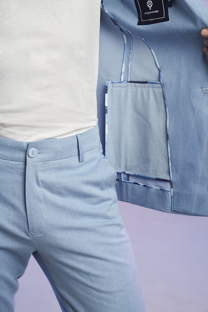 Light Blue Cotton Denim Color-Blocked Jacket by S&N by Shantnu Nikhil Men at Pernia's Pop Up Shop