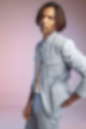 Light Blue Cotton Denim Indo-Western Set by S&N by Shantnu Nikhil Men at Pernia's Pop Up Shop