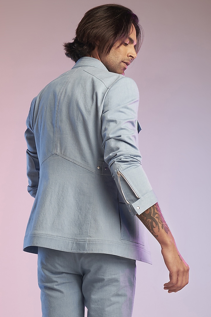 Light Blue Cotton Denim Indo-Western Set by S&N by Shantnu Nikhil Men at Pernia's Pop Up Shop