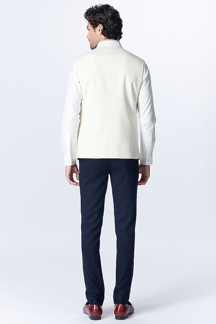 Off-White Poly Blend & Viscose Waist Coat by S&N by Shantnu Nikhil Men at Pernia's Pop Up Shop