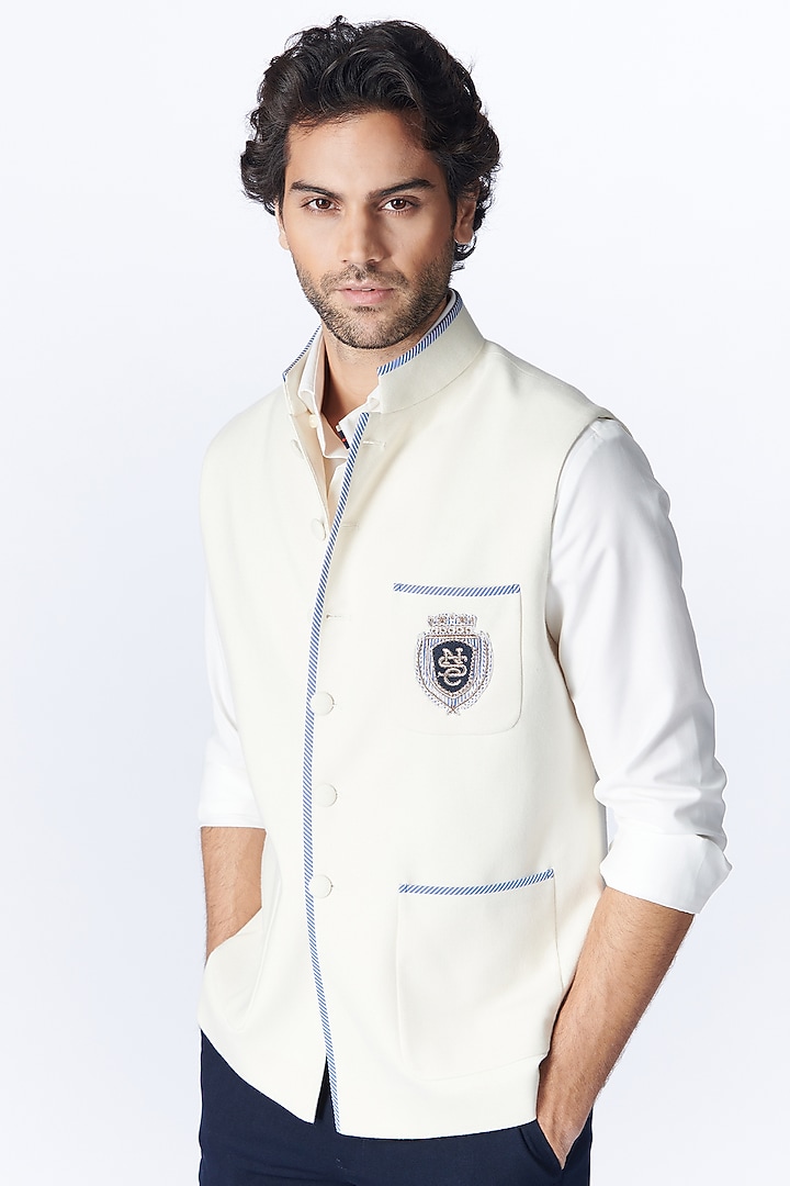 Off-White Poly Blend & Viscose Waist Coat by S&N by Shantnu Nikhil Men at Pernia's Pop Up Shop