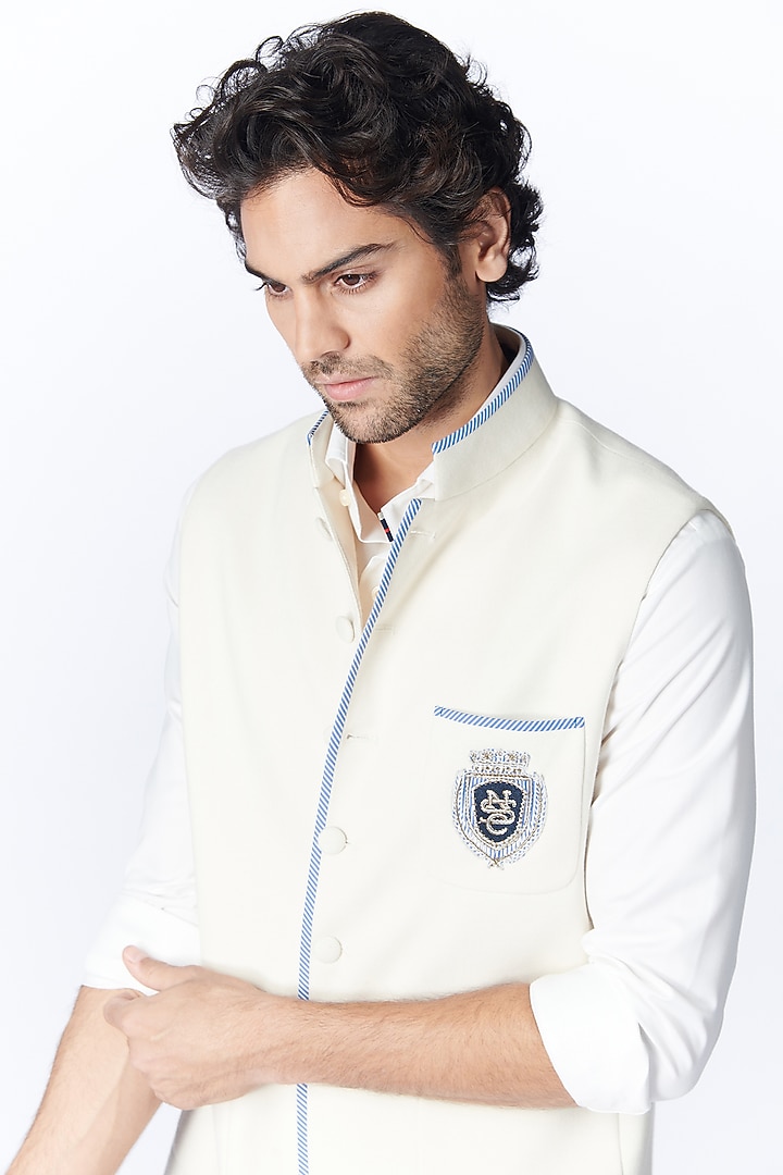 Off-White Poly Blend & Viscose Waist Coat by S&N by Shantnu Nikhil Men at Pernia's Pop Up Shop