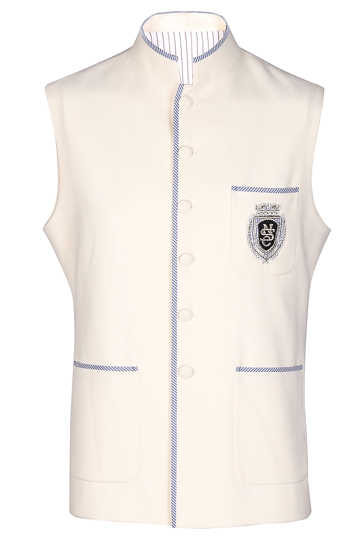 Off-White Poly Blend & Viscose Waist Coat by S&N by Shantnu Nikhil Men at Pernia's Pop Up Shop