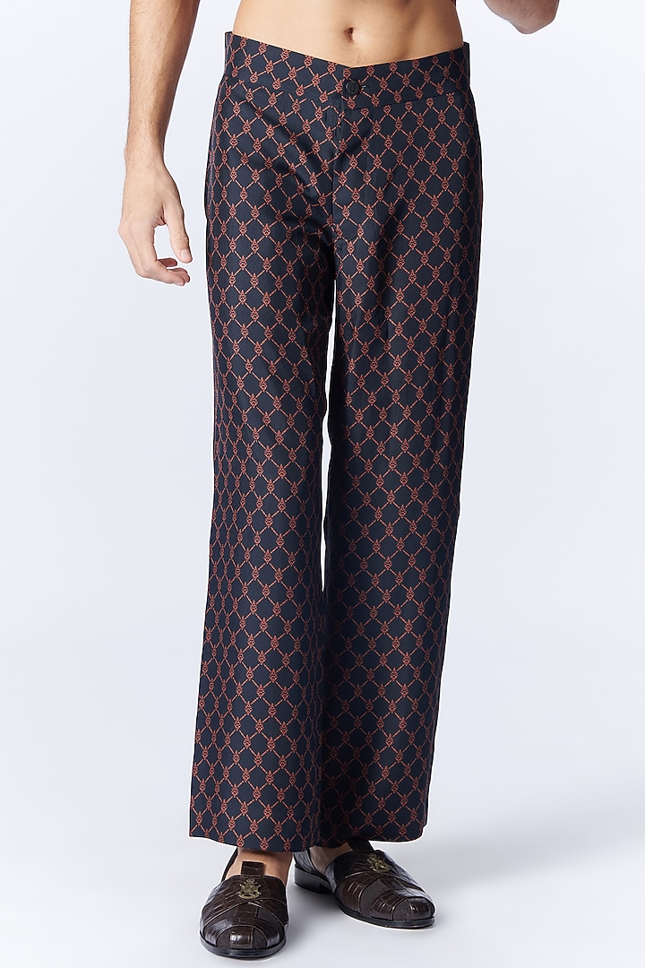 Black Twill Silk Printed Trousers by S&N by Shantnu Nikhil Men at Pernia's Pop Up Shop